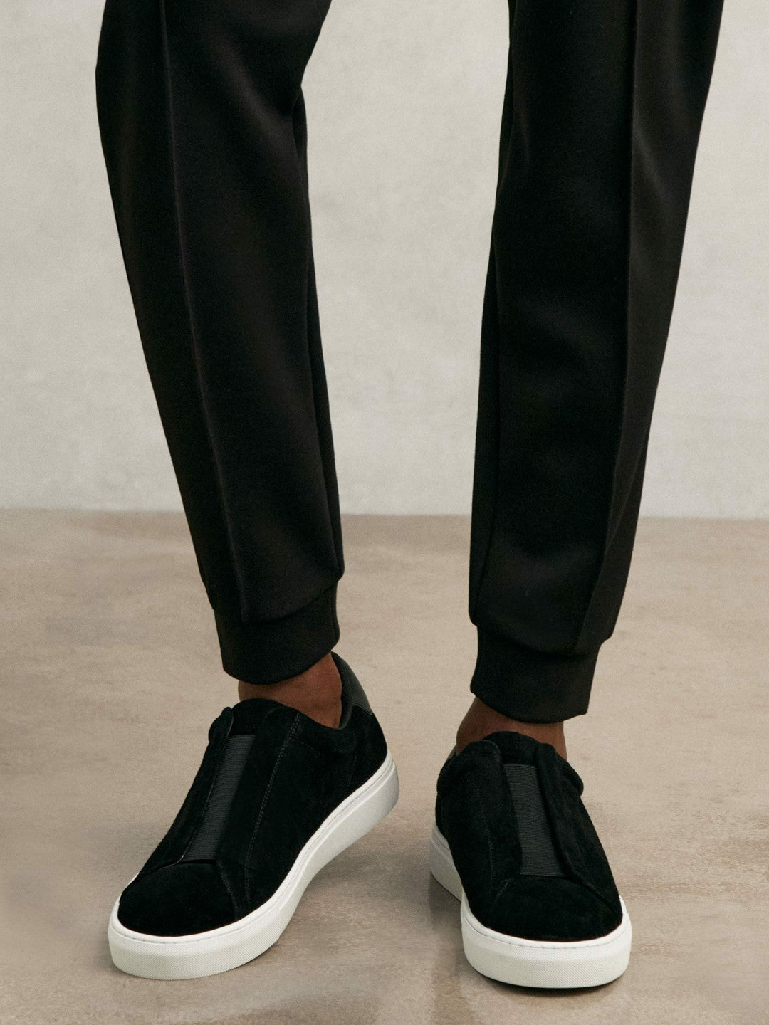 Reiss | Suede Slip-On Elasticated Trainers in Black