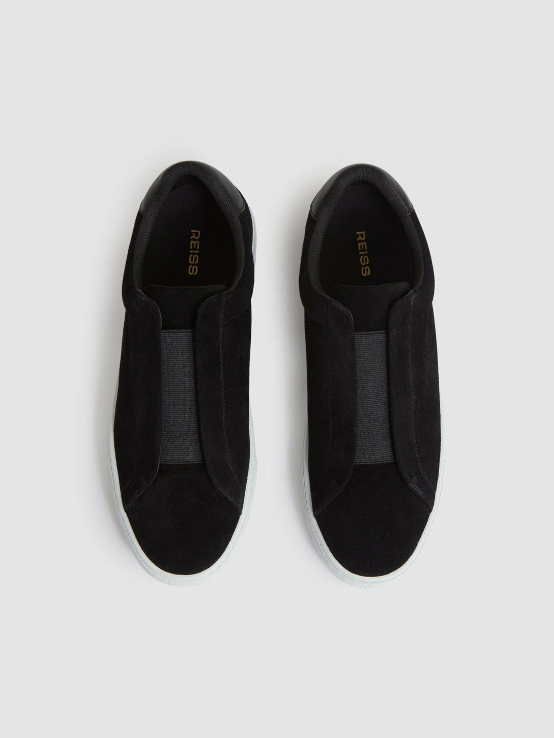 Reiss | Suede Slip-On Elasticated Trainers in Black