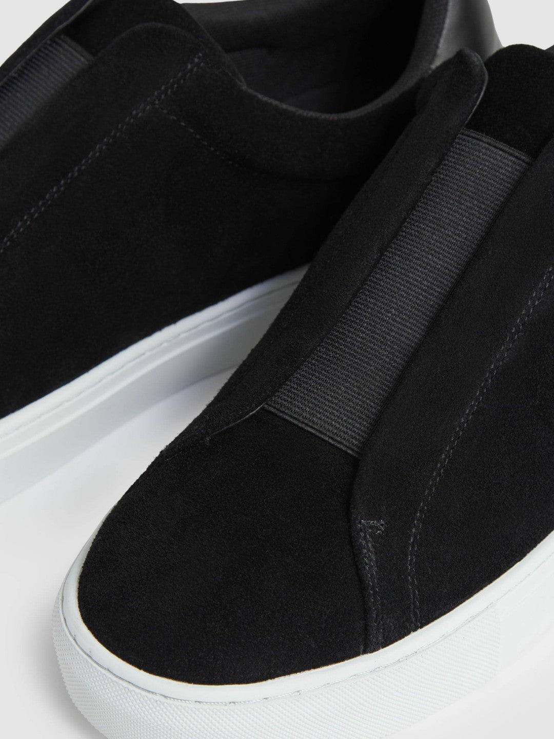 Reiss | Suede Slip-On Elasticated Trainers in Black