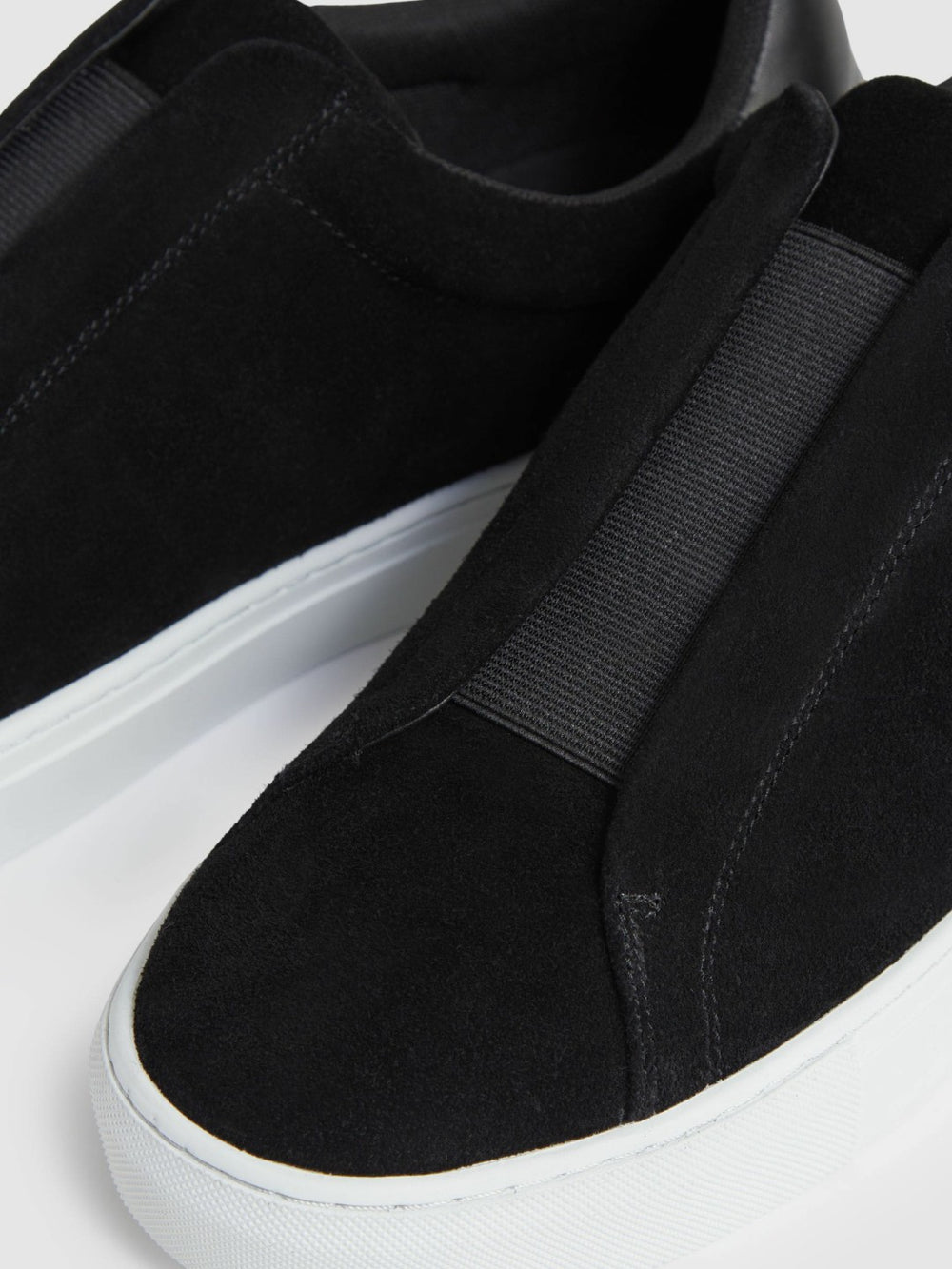 Reiss | Suede Slip-On Elasticated Trainers in Black