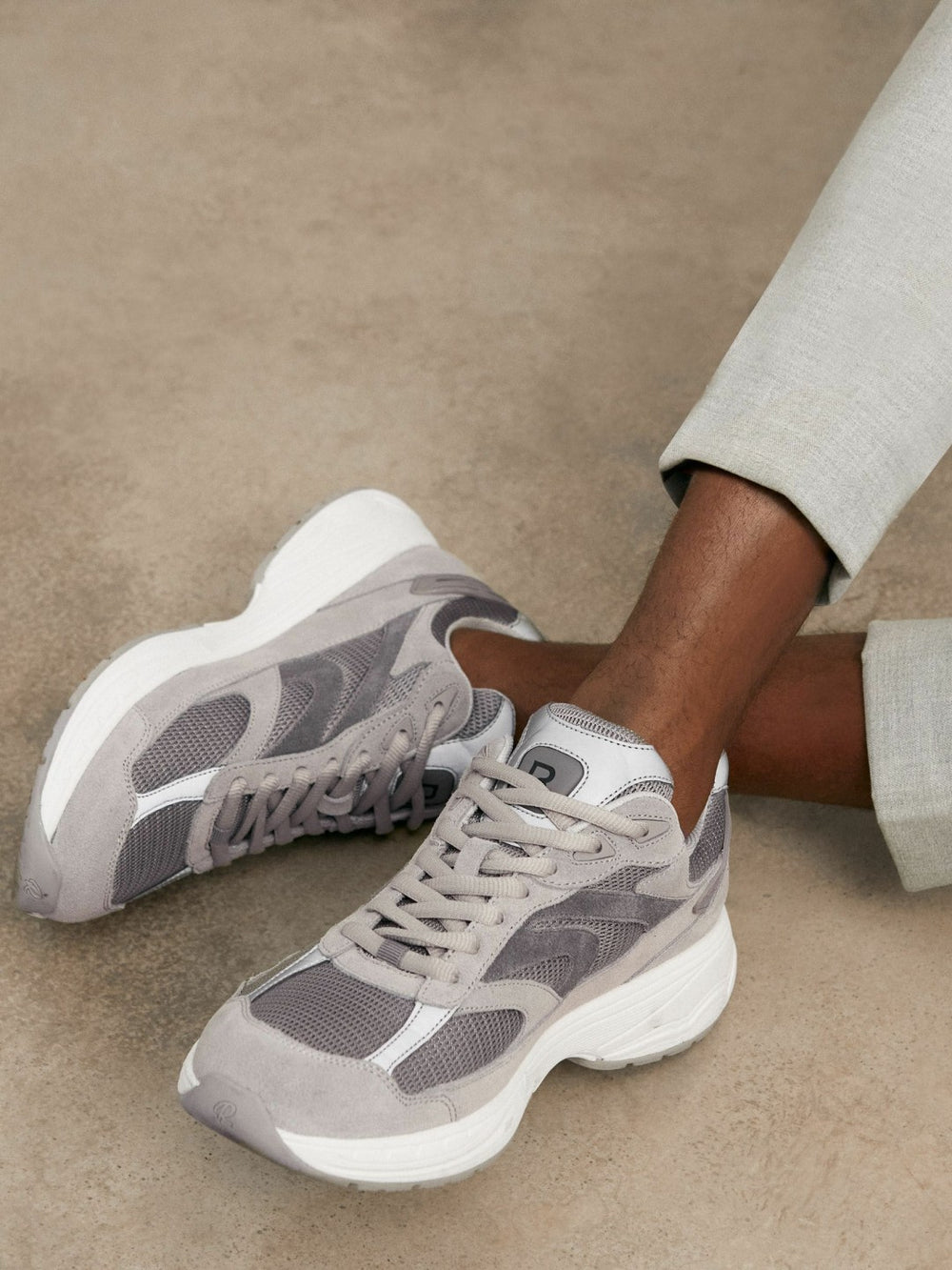 Reiss | Panelled Running Trainers in Grey
