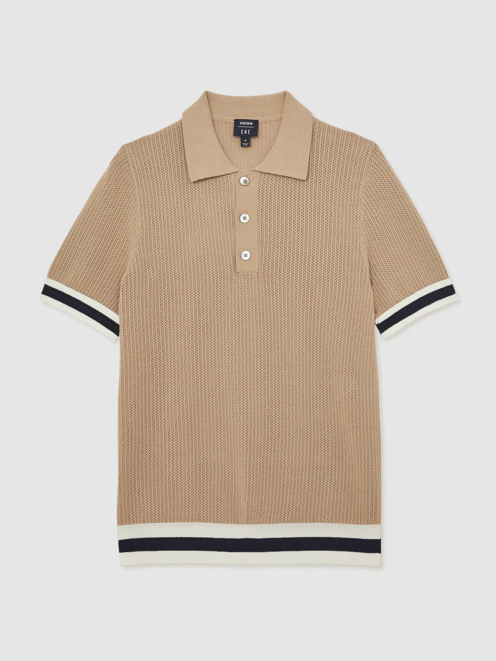 Reiss | | Ché Cotton Knit Polo Shirt in Camel Brown