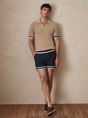 Reiss | | Ché Cotton Knit Polo Shirt in Camel Brown