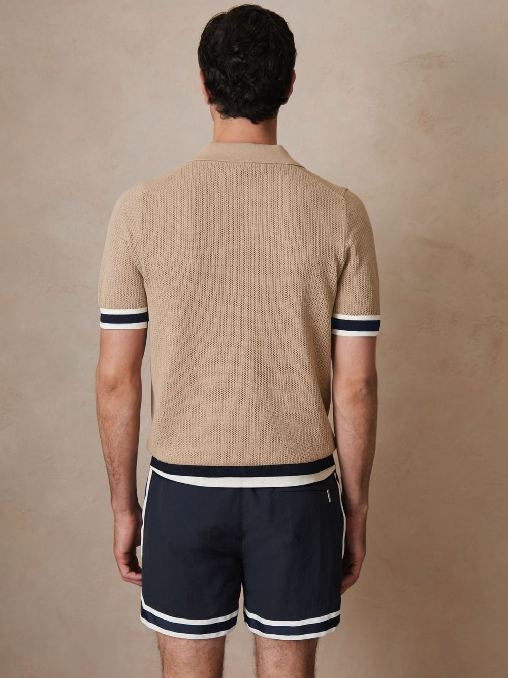 Reiss | | Ché Cotton Knit Polo Shirt in Camel Brown