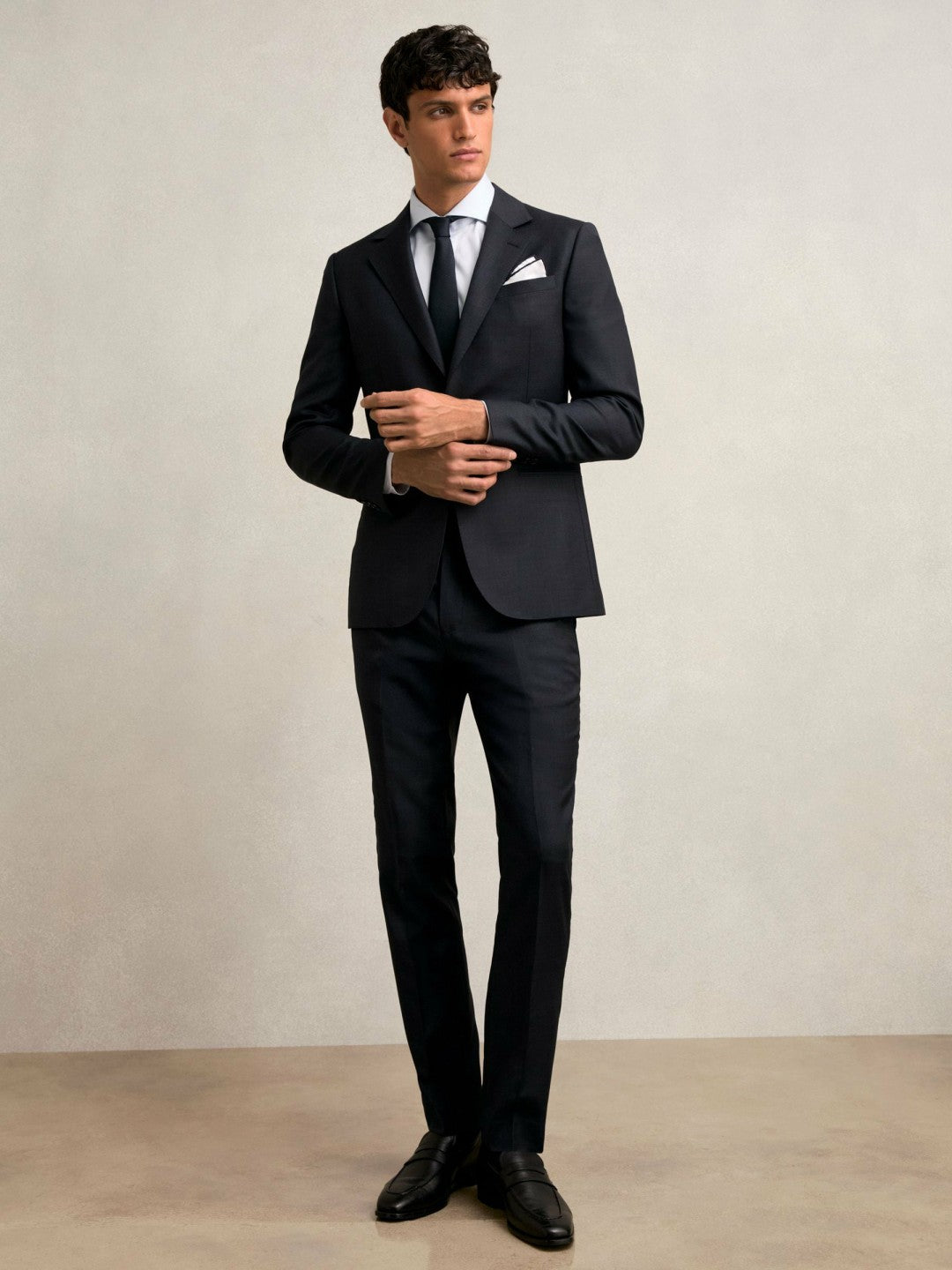 Reiss | Slim-Fit Wool Single Breasted Check Suit Blazer in Navy