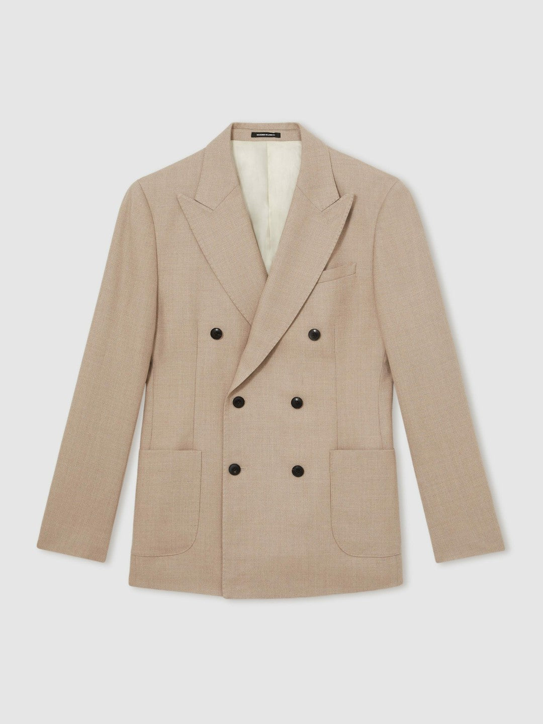 Reiss | Slim-Fit Wool-Blend Double-Breasted Suit Blazer in Oatmeal Brown