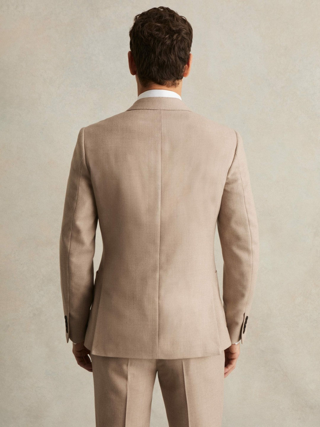 Reiss | Slim-Fit Wool-Blend Double-Breasted Suit Blazer in Oatmeal Brown
