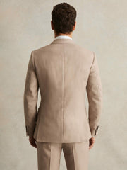 Reiss | Slim-Fit Wool-Blend Double-Breasted Suit Blazer in Oatmeal Brown