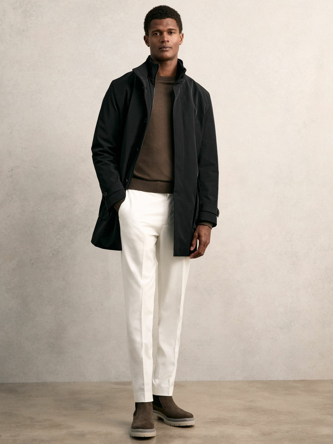 Reiss | Hybrid Removable-Gilet Overcoat in Black