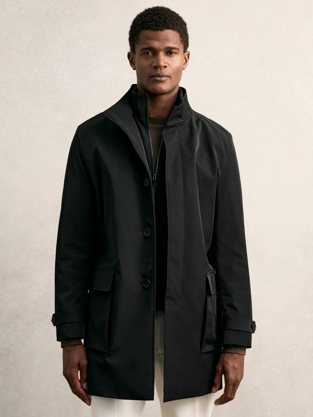 Reiss | Hybrid Removable-Gilet Overcoat in Black