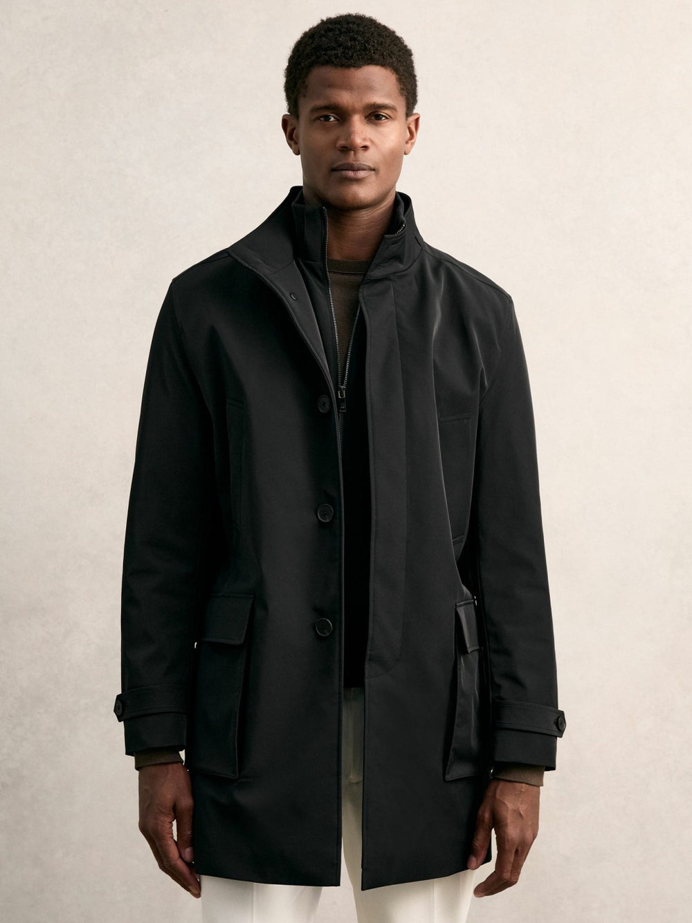 Reiss | Hybrid Removable-Gilet Overcoat in Black
