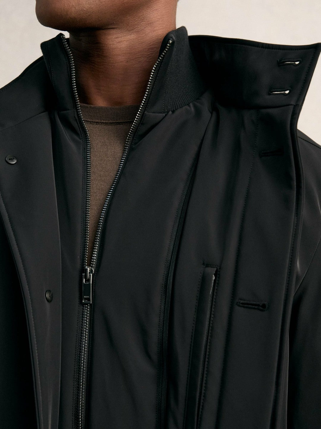 Reiss | Hybrid Removable-Gilet Overcoat in Black