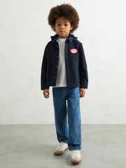 Reiss | Cotton Removable-Hood Motor Cars Jacket in Navy