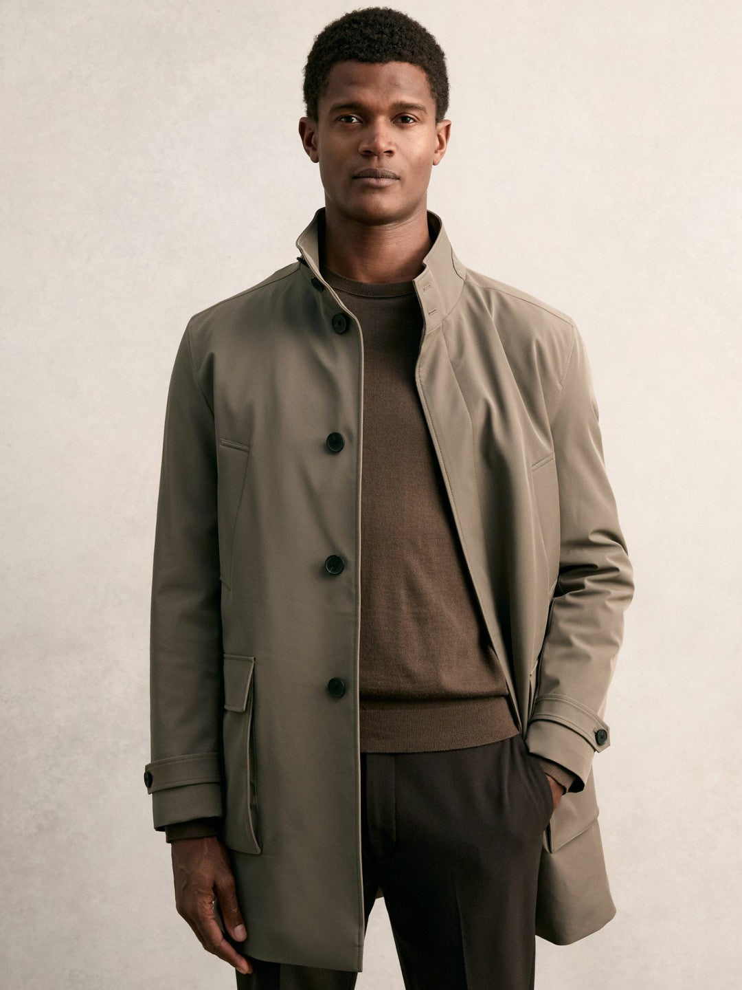 Reiss | Hybrid Removable-Gilet Overcoat in Mushroom Brown