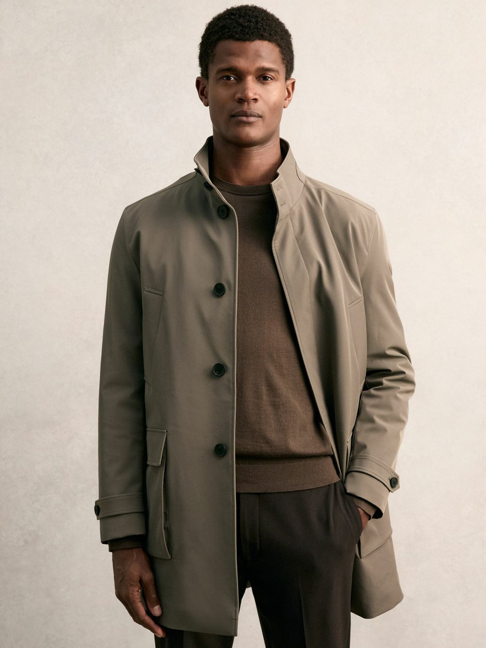 Reiss | Hybrid Removable-Gilet Overcoat in Mushroom Brown
