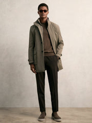 Reiss | Hybrid Removable-Gilet Overcoat in Mushroom Brown