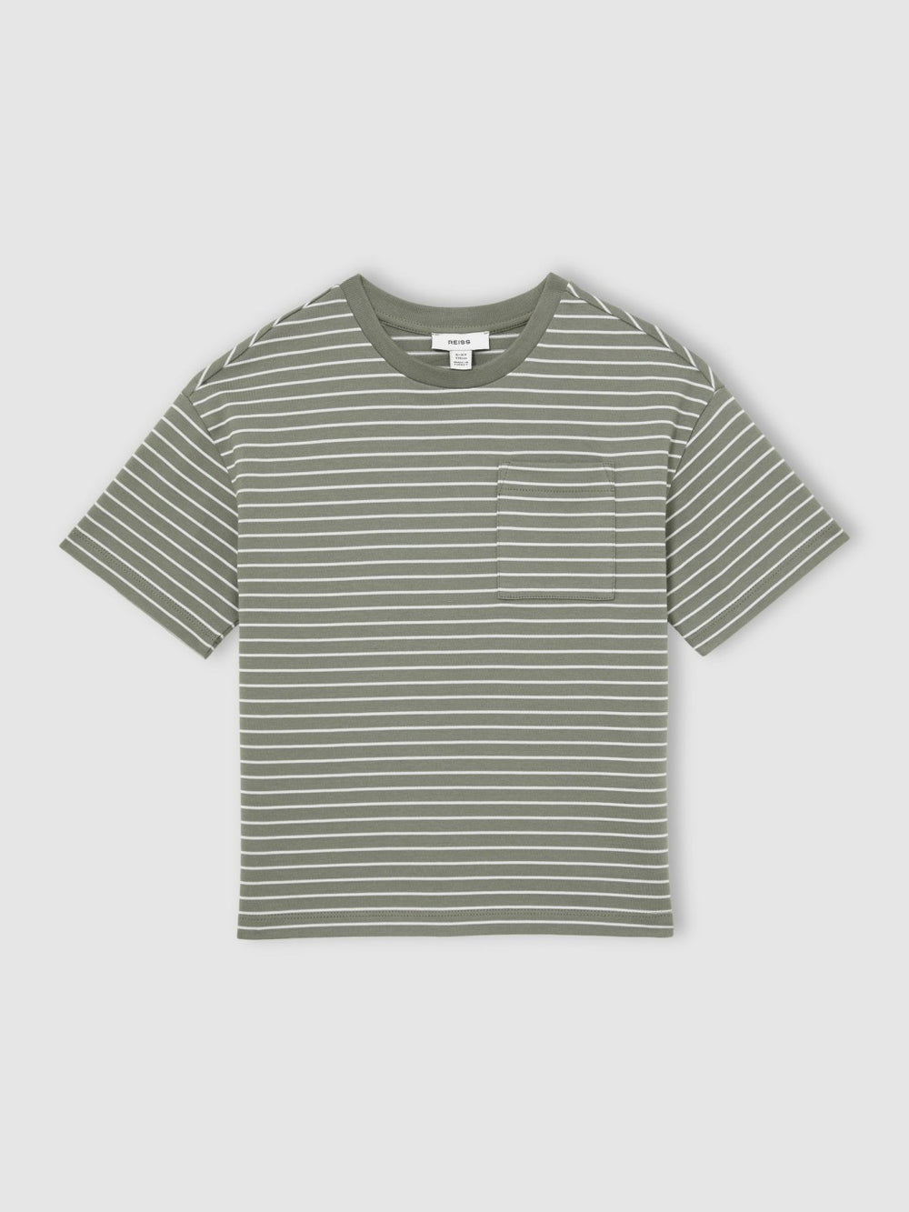 Reiss | 13-14 yrs Cotton-Blend Stripe T-Shirt in Sage/White