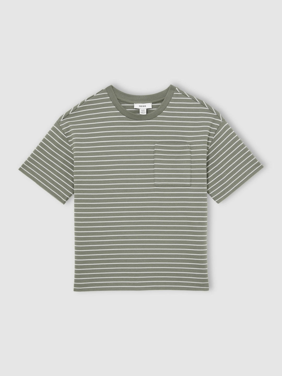 Reiss | 13-14 yrs Cotton-Blend Stripe T-Shirt in Sage/White