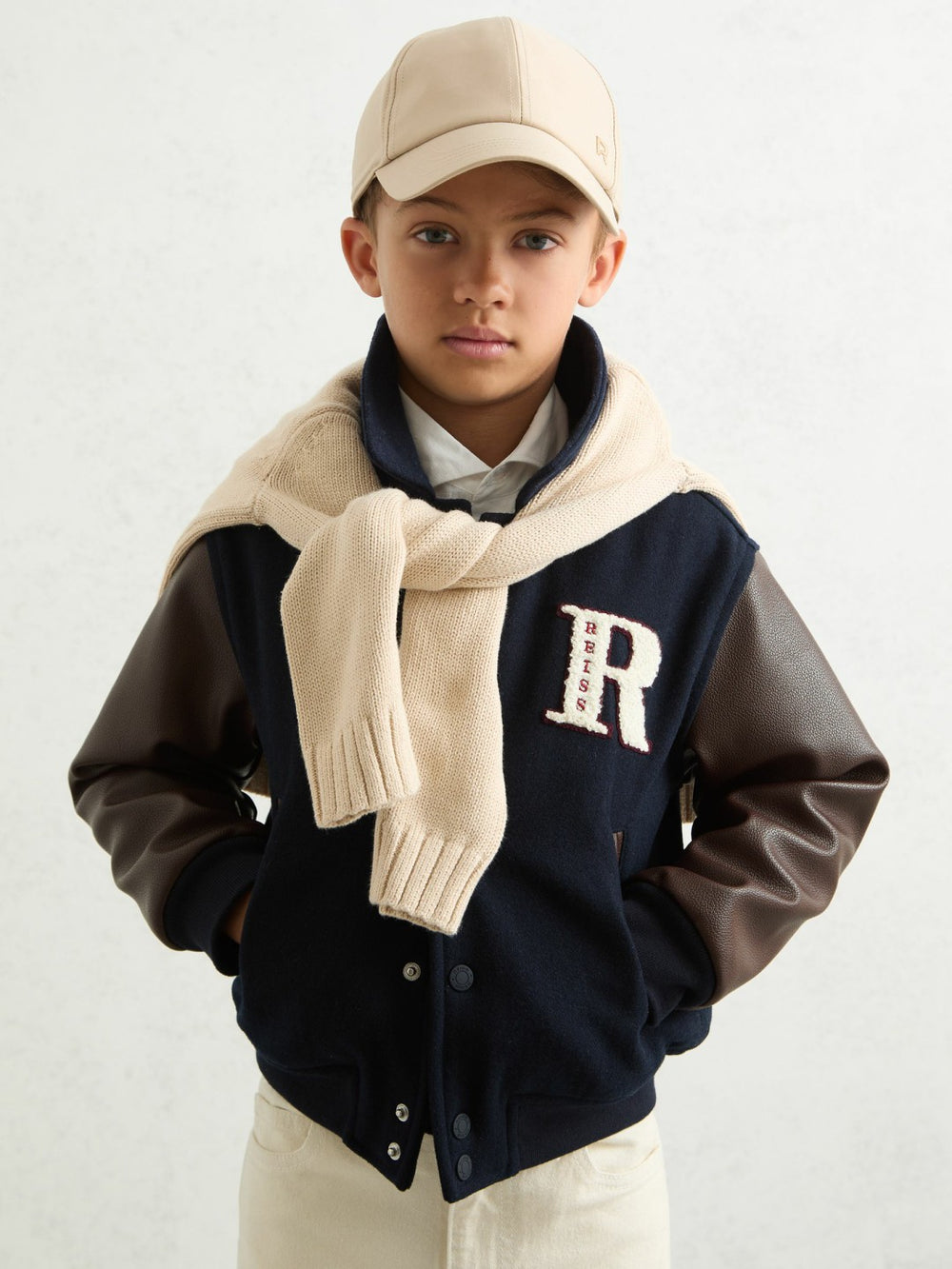 Reiss | 13-14 yrs Motor Cars Press-Stud Bomber Jacket in Navy/Brown