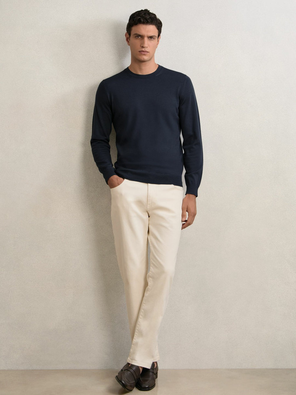 Reiss | Merino Wool Crew Neck Jumper in Midnight Navy