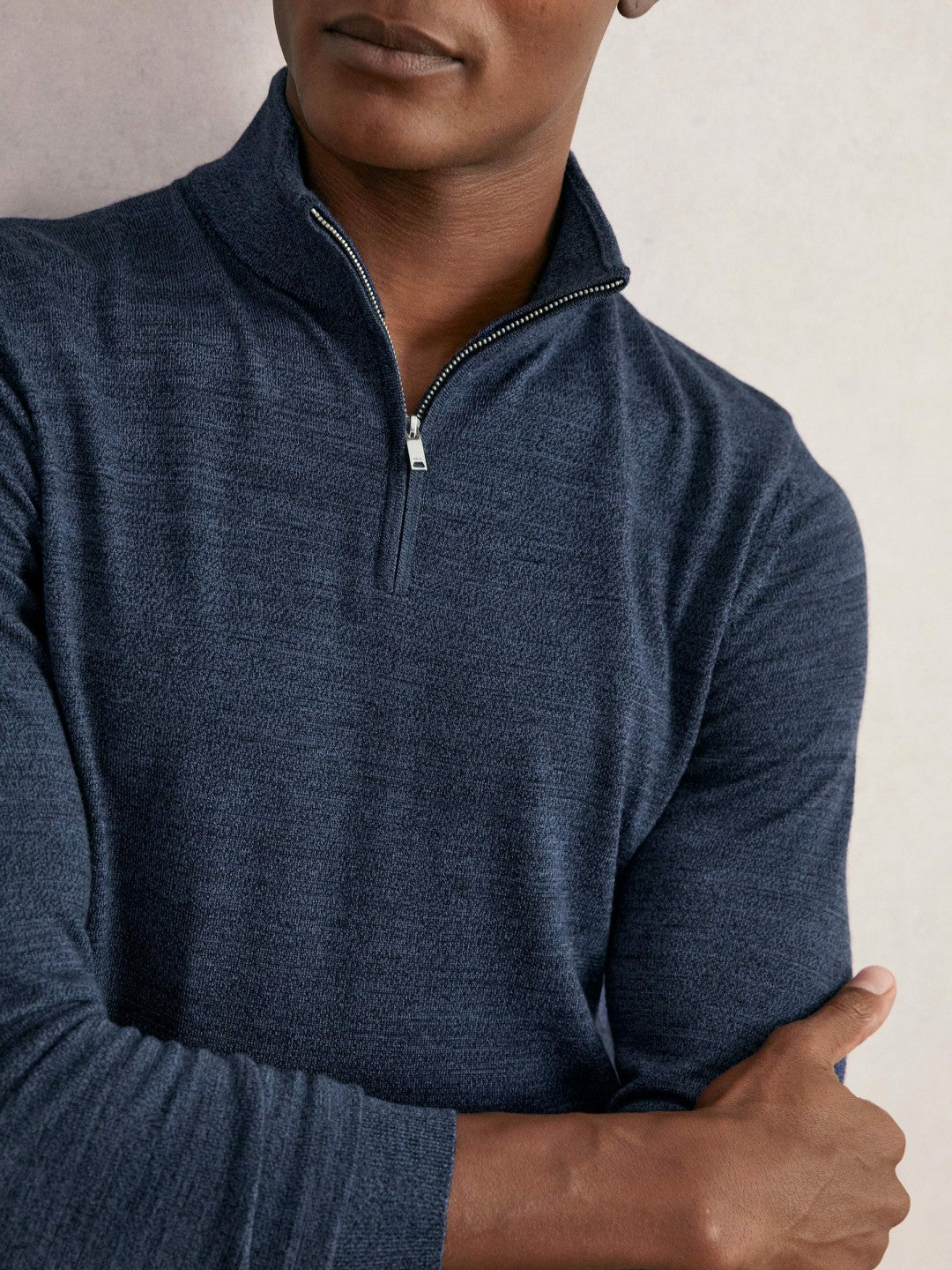Reiss | Merino Wool Half-Zip Jumper in Denim Jaspe