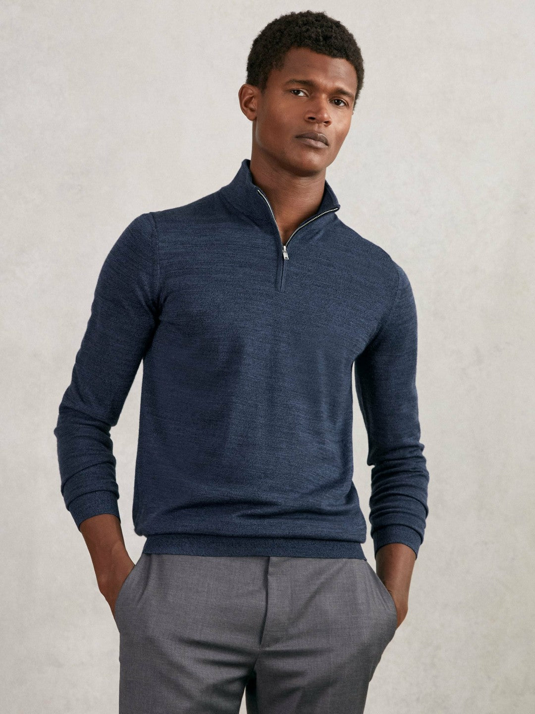 Reiss | Merino Wool Half-Zip Jumper in Denim Jaspe