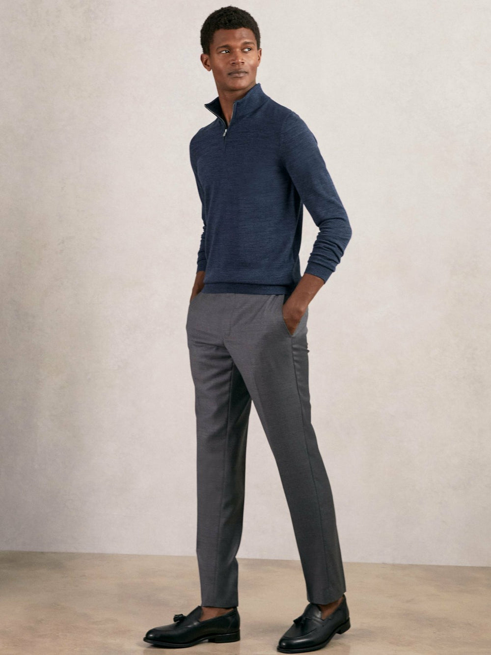 Reiss | Merino Wool Half-Zip Jumper in Denim Jaspe