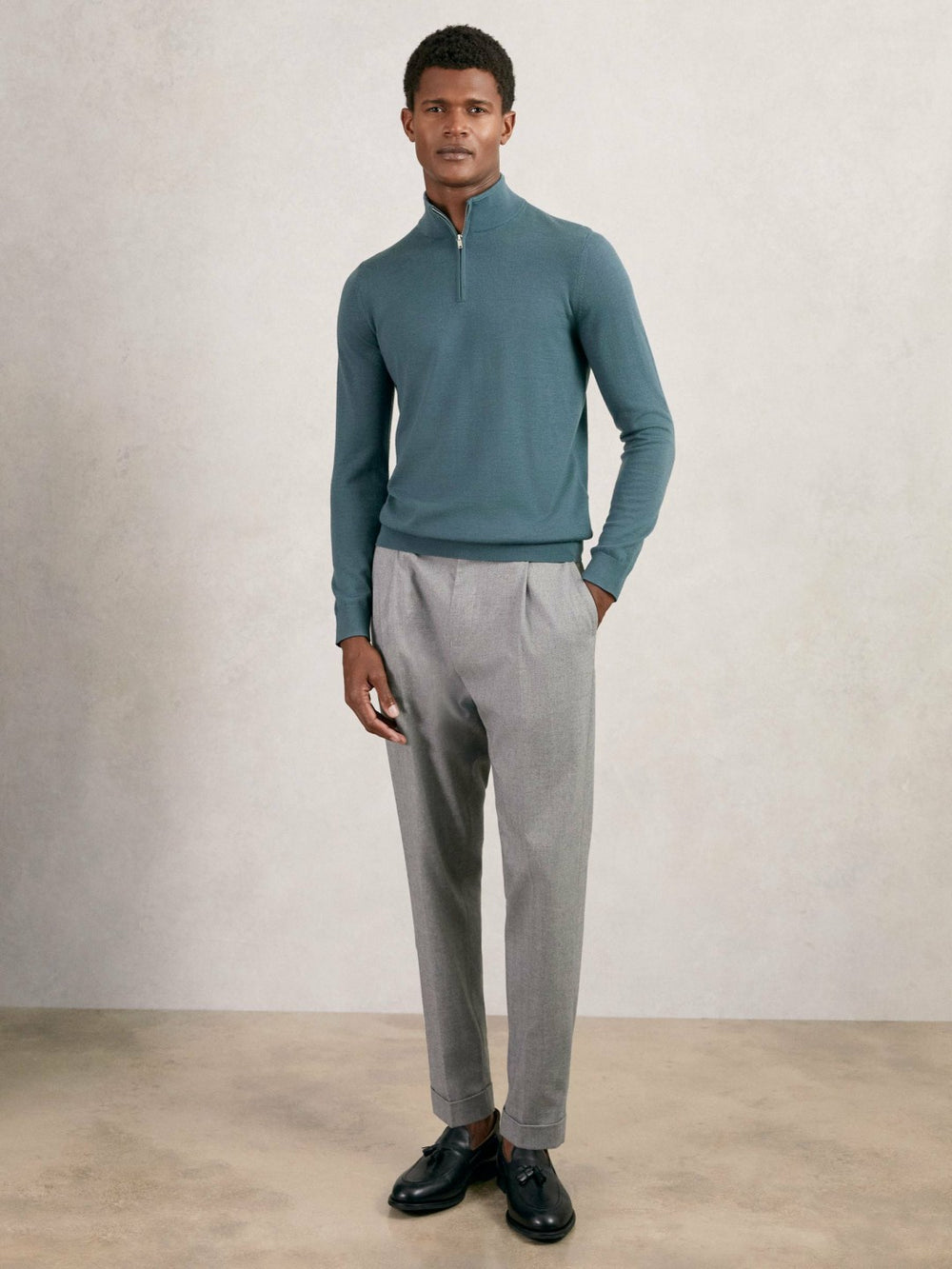 Reiss | Merino Wool Half Zip Jumper in Orion Blue
