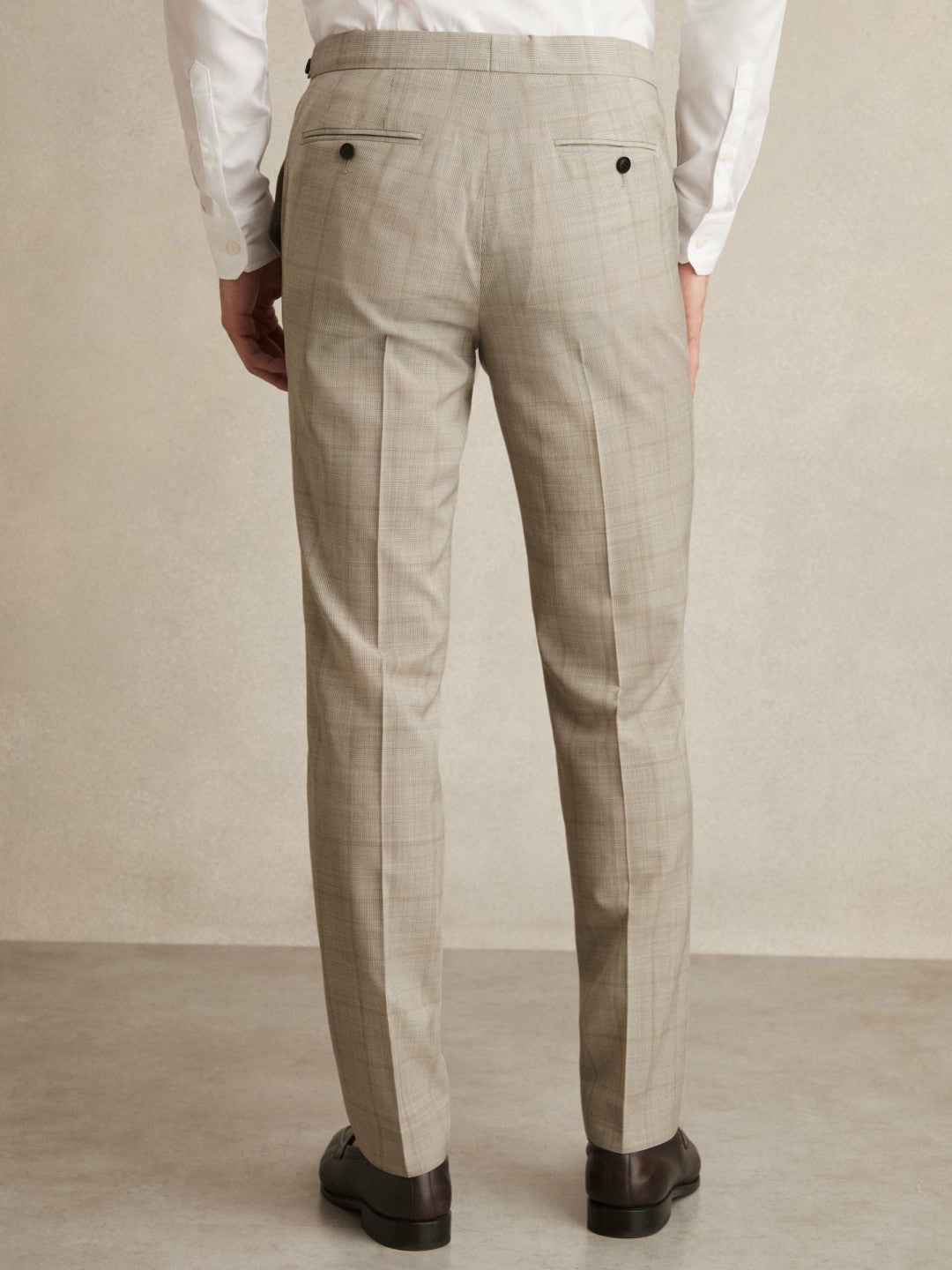 Reiss | Slim-Fit Wool Check Suit Trousers in Oatmeal Brown