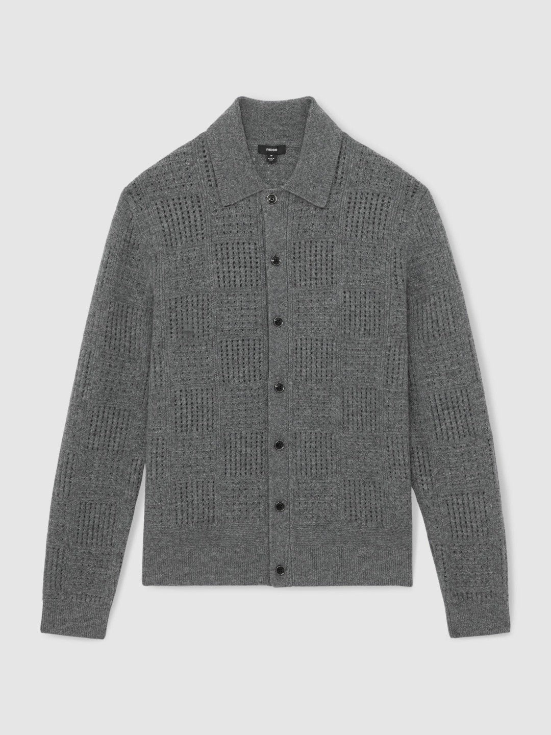 Reiss | Wool Button Through Pointelle Shirt in Mid Grey