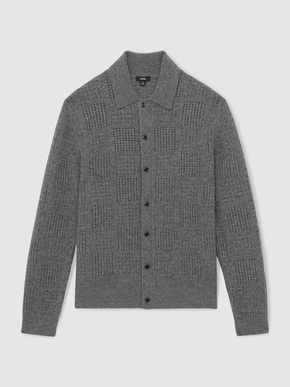 Reiss | Wool Button Through Pointelle Shirt in Mid Grey