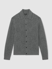 Reiss | Wool Button Through Pointelle Shirt in Mid Grey