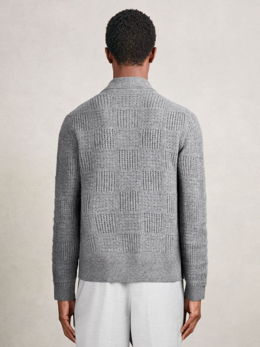 Reiss | Wool Button Through Pointelle Shirt in Mid Grey