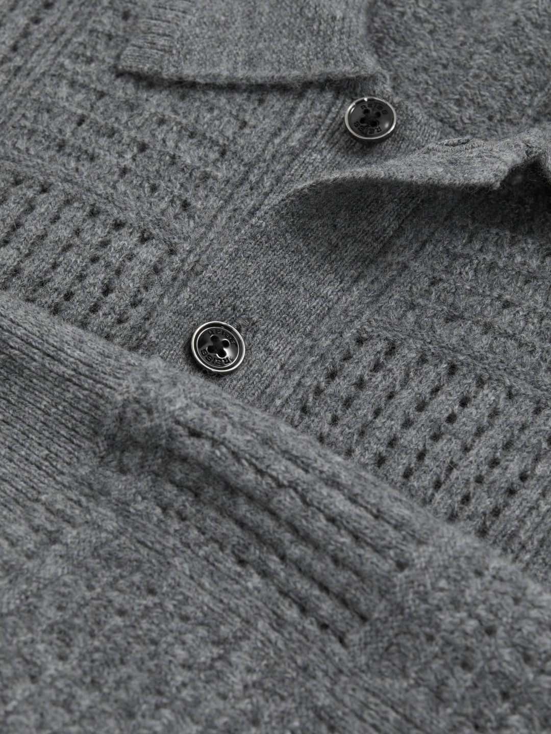 Reiss | Wool Button Through Pointelle Shirt in Mid Grey