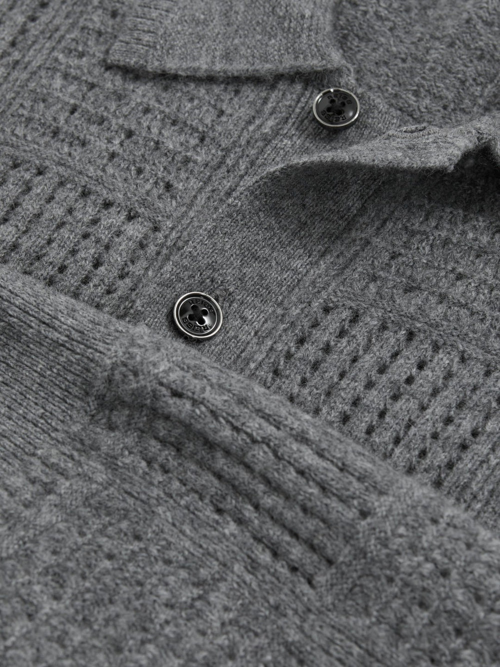 Reiss | Wool Button Through Pointelle Shirt in Mid Grey