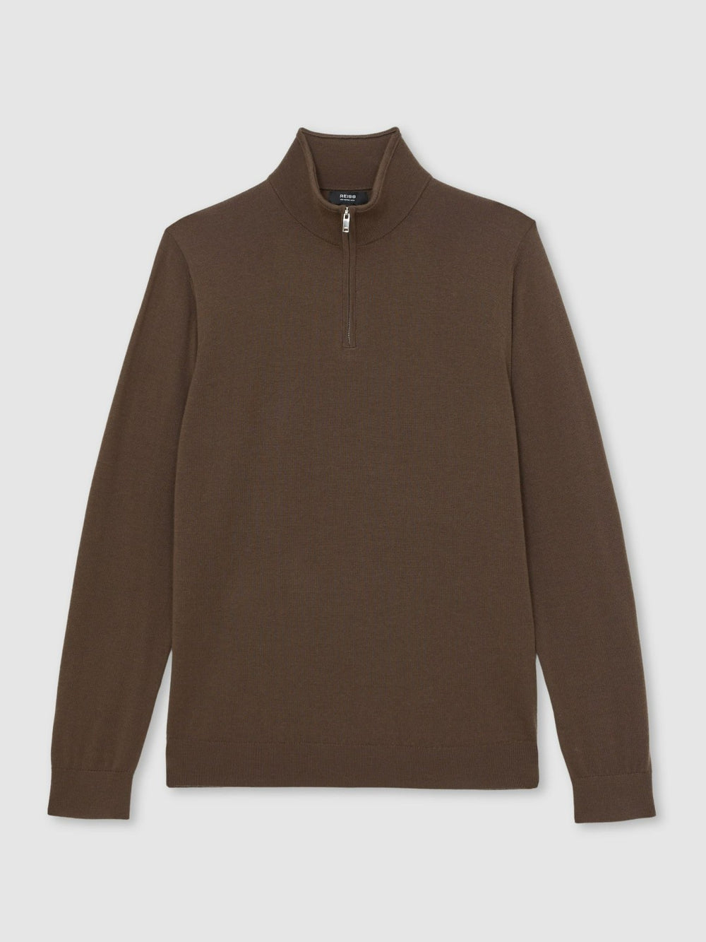 Reiss | Merino Wool Half-Zip Jumper in Chocolate Brown