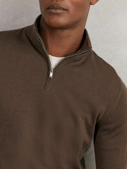 Reiss | Merino Wool Half-Zip Jumper in Chocolate Brown