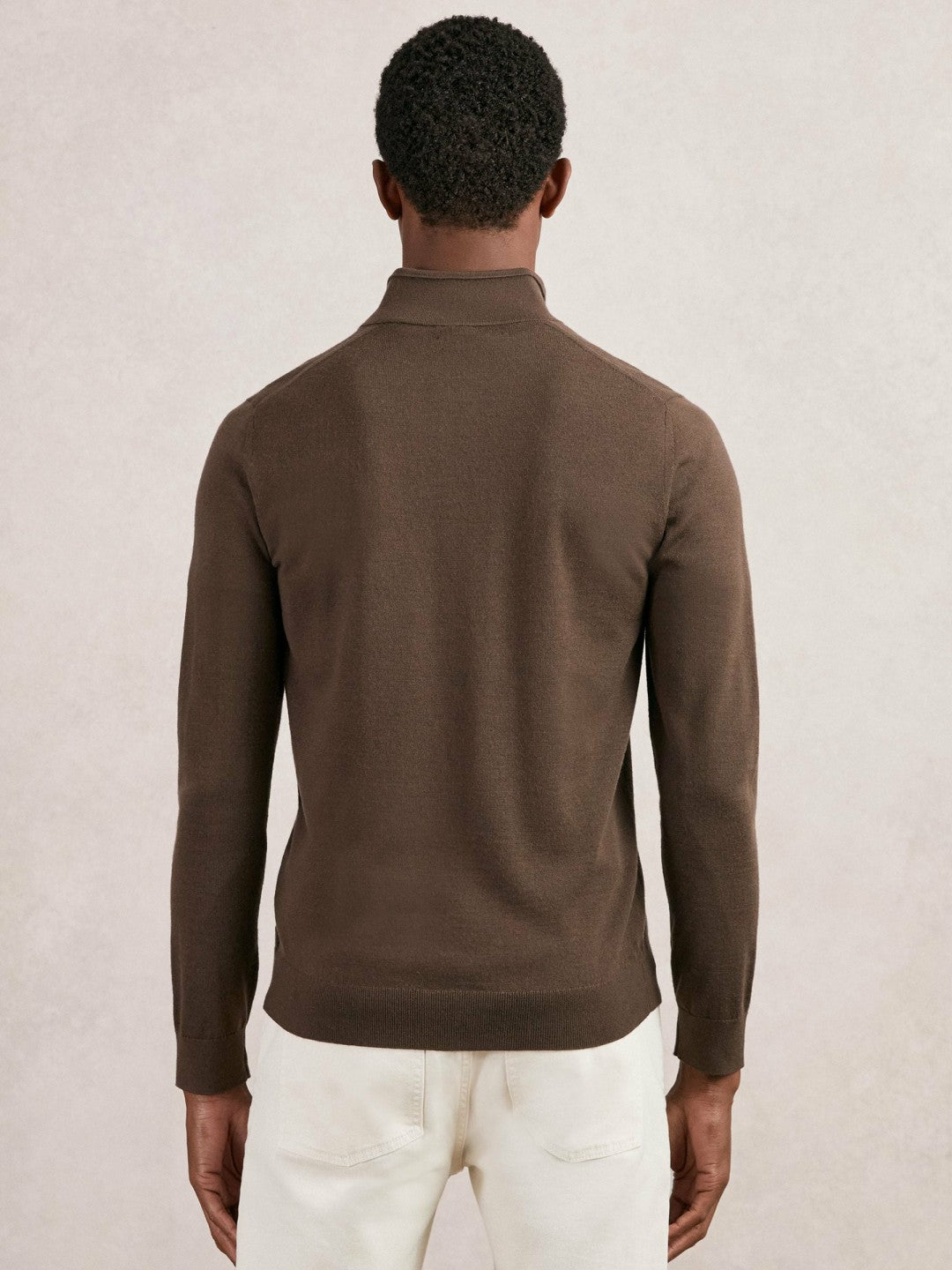 Reiss | Merino Wool Half-Zip Jumper in Chocolate Brown