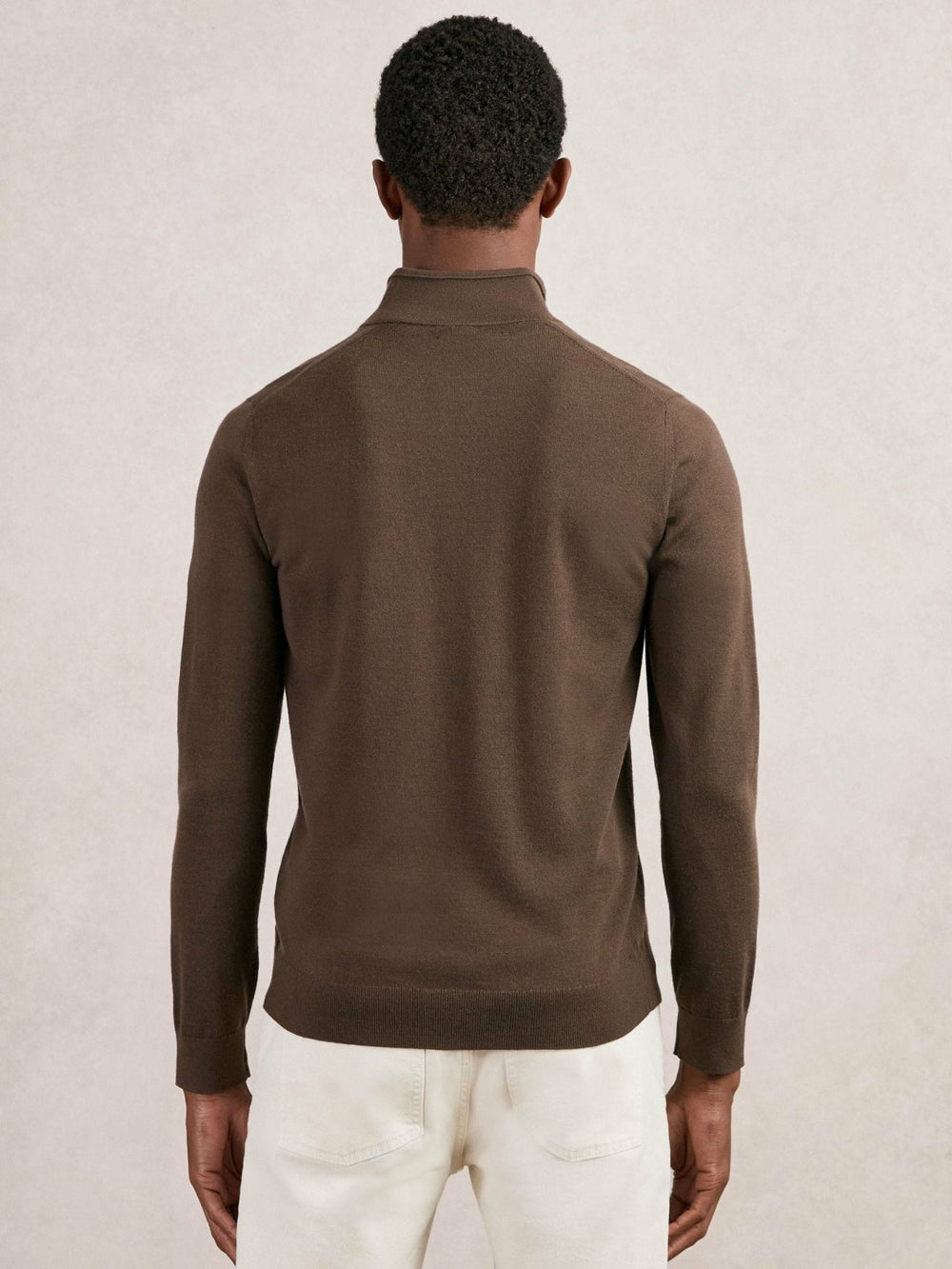 Reiss | Merino Wool Half-Zip Jumper in Chocolate Brown