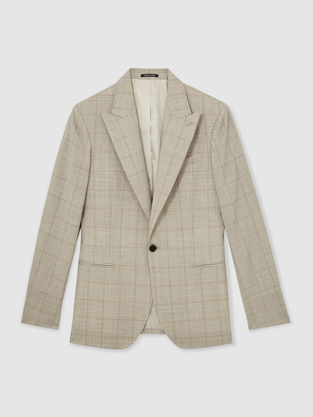 Reiss | Slim-Fit Single-Breasted Wool Check Suit Blazer in Oatmeal Brown