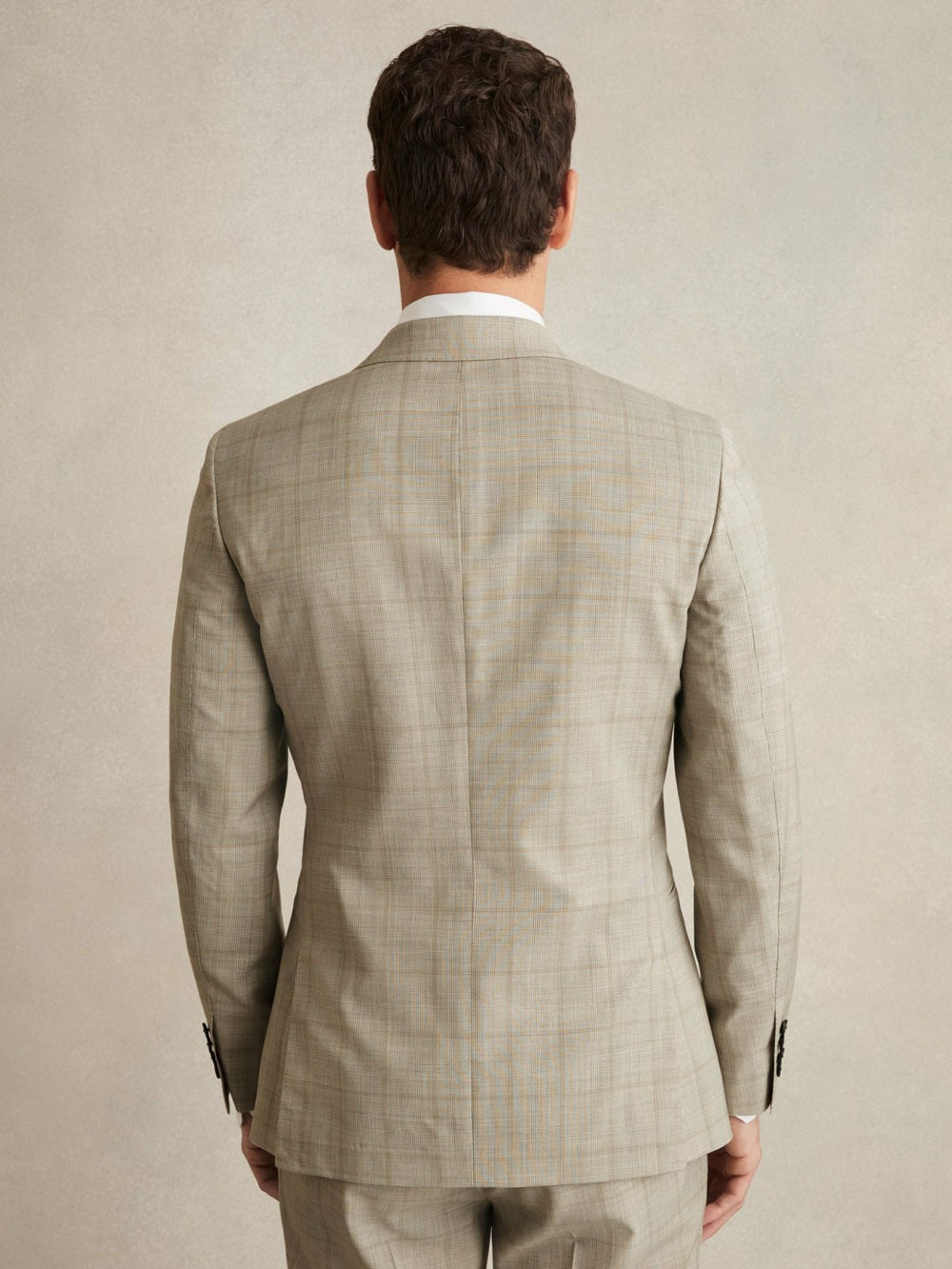 Reiss | Slim-Fit Single-Breasted Wool Check Suit Blazer in Oatmeal Brown