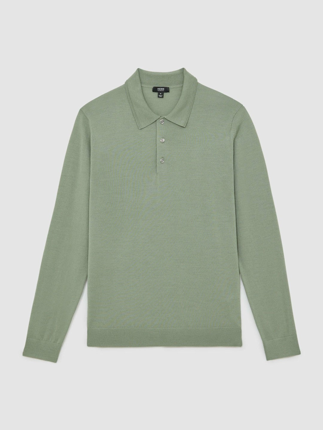 Reiss | Merino Wool Long-Sleeve Polo Shirt in Harper Green