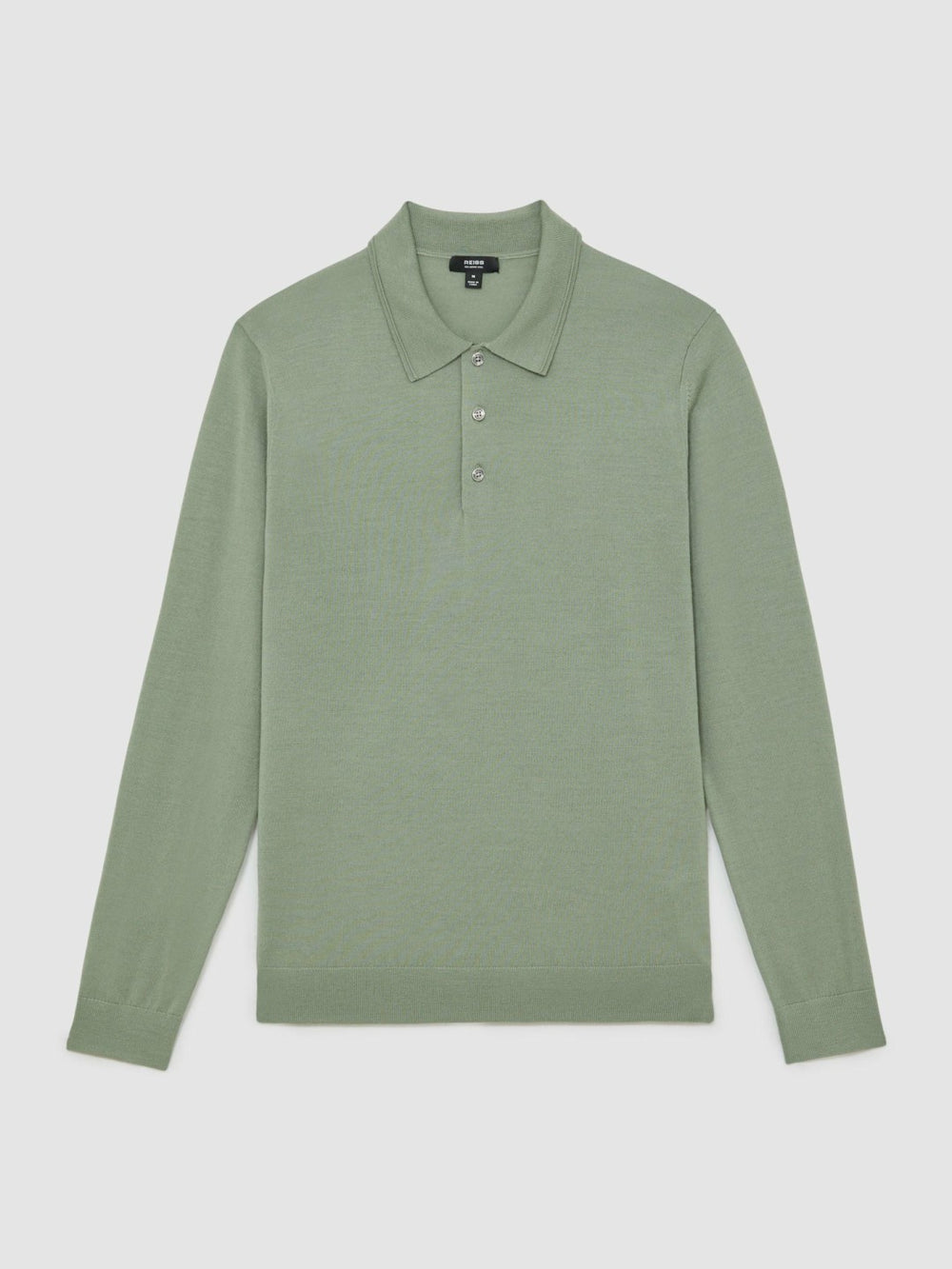 Reiss | Merino Wool Long-Sleeve Polo Shirt in Harper Green