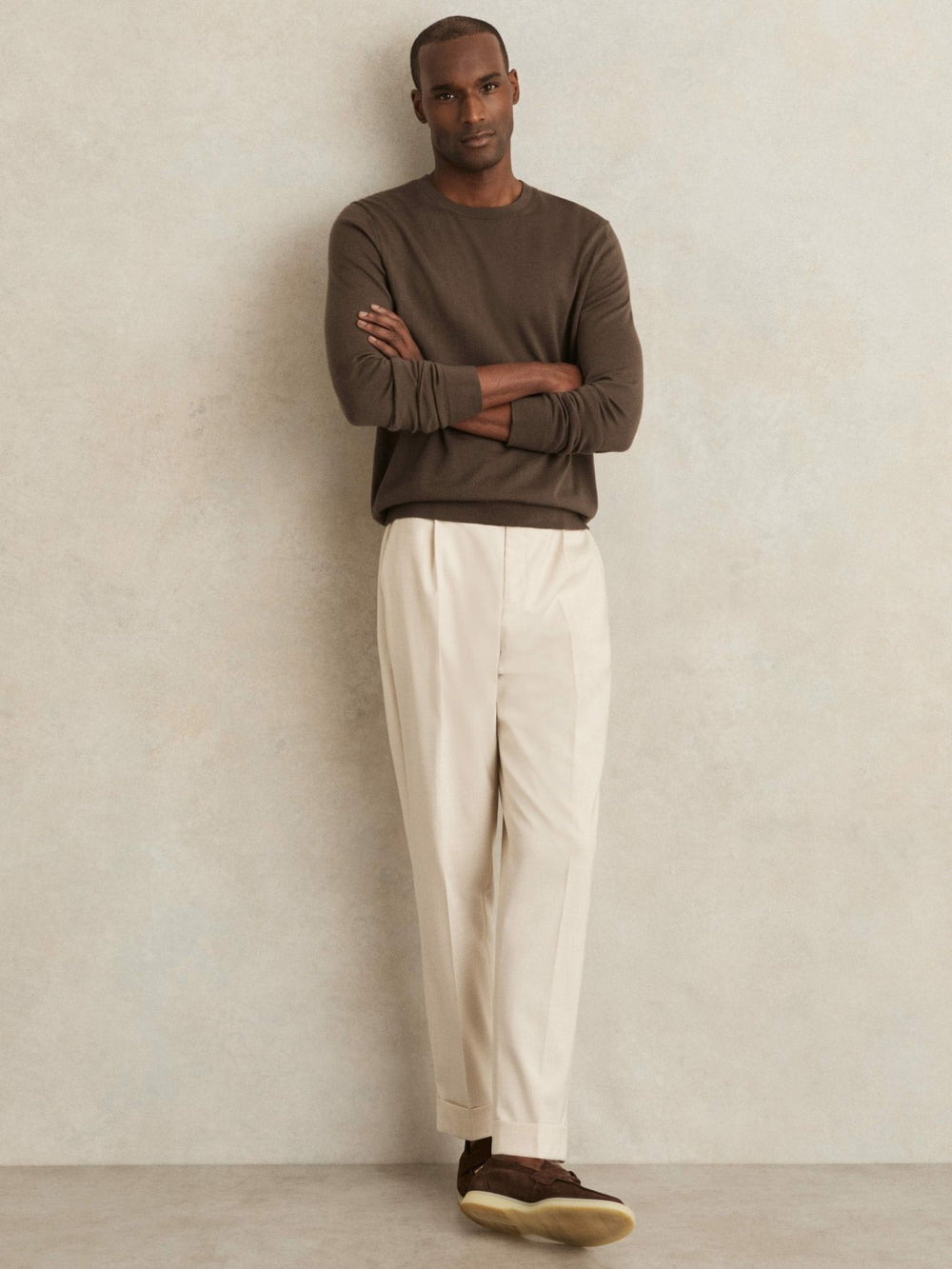 Reiss | Merino-Wool Crew-Neck Jumper in Chocolate Brown
