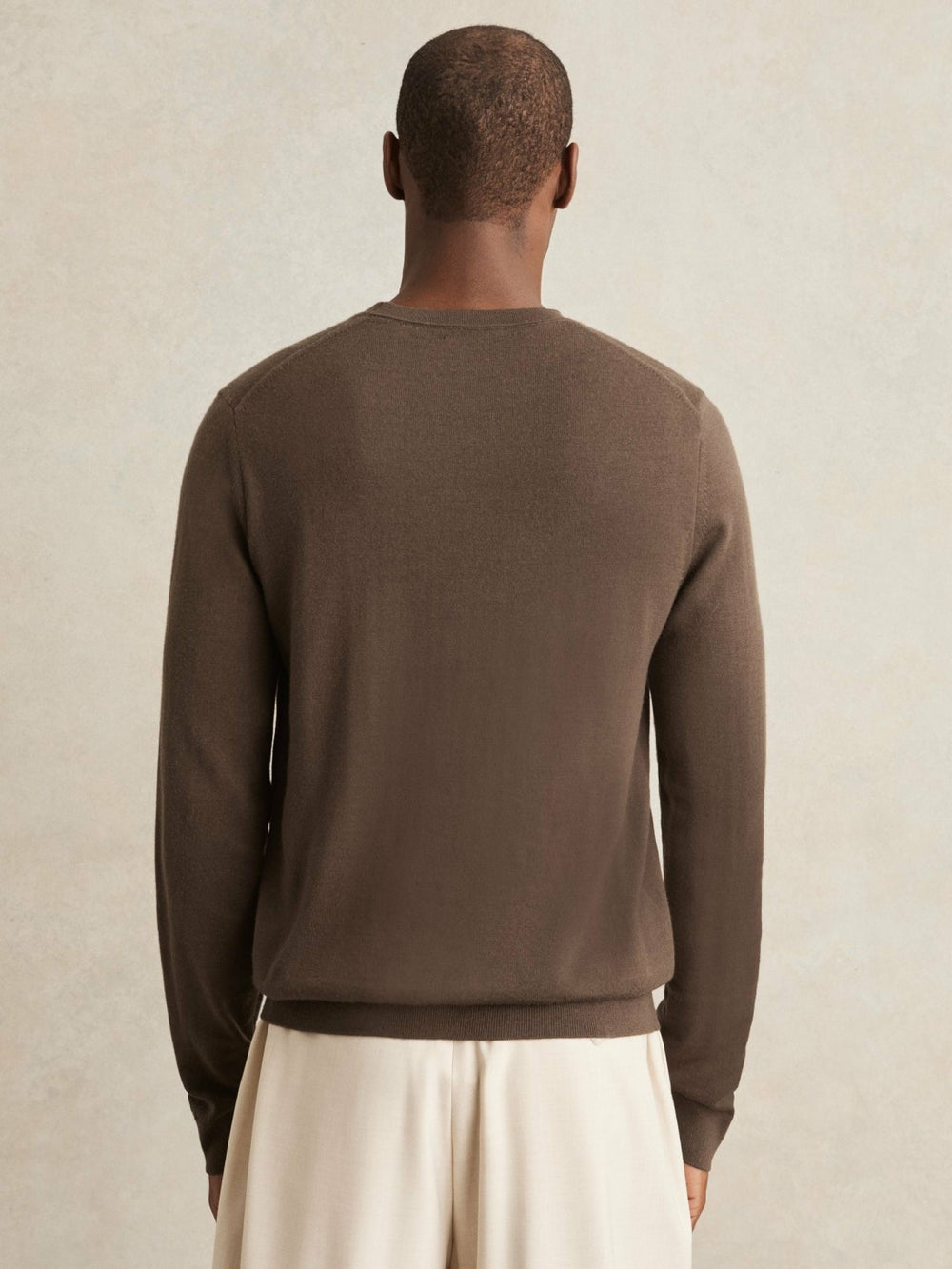 Reiss | Merino-Wool Crew-Neck Jumper in Chocolate Brown