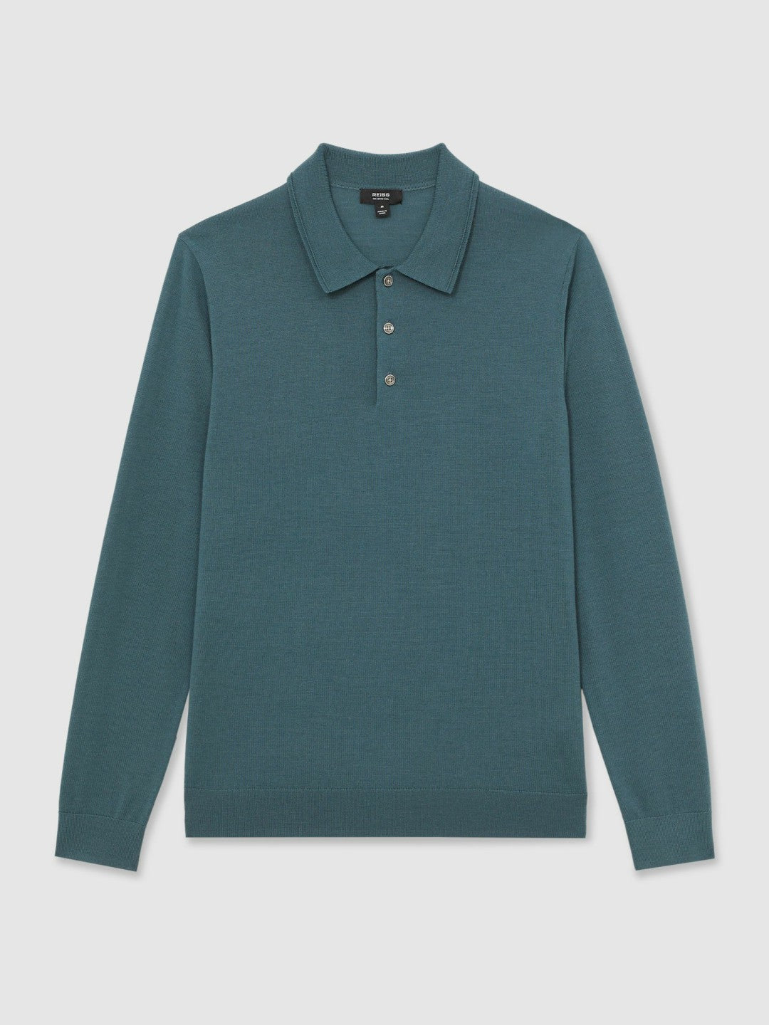 Reiss | Merino Wool Long-Sleeve Polo Shirt in Orion Blue