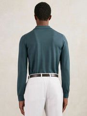 Reiss | Merino Wool Long-Sleeve Polo Shirt in Orion Blue