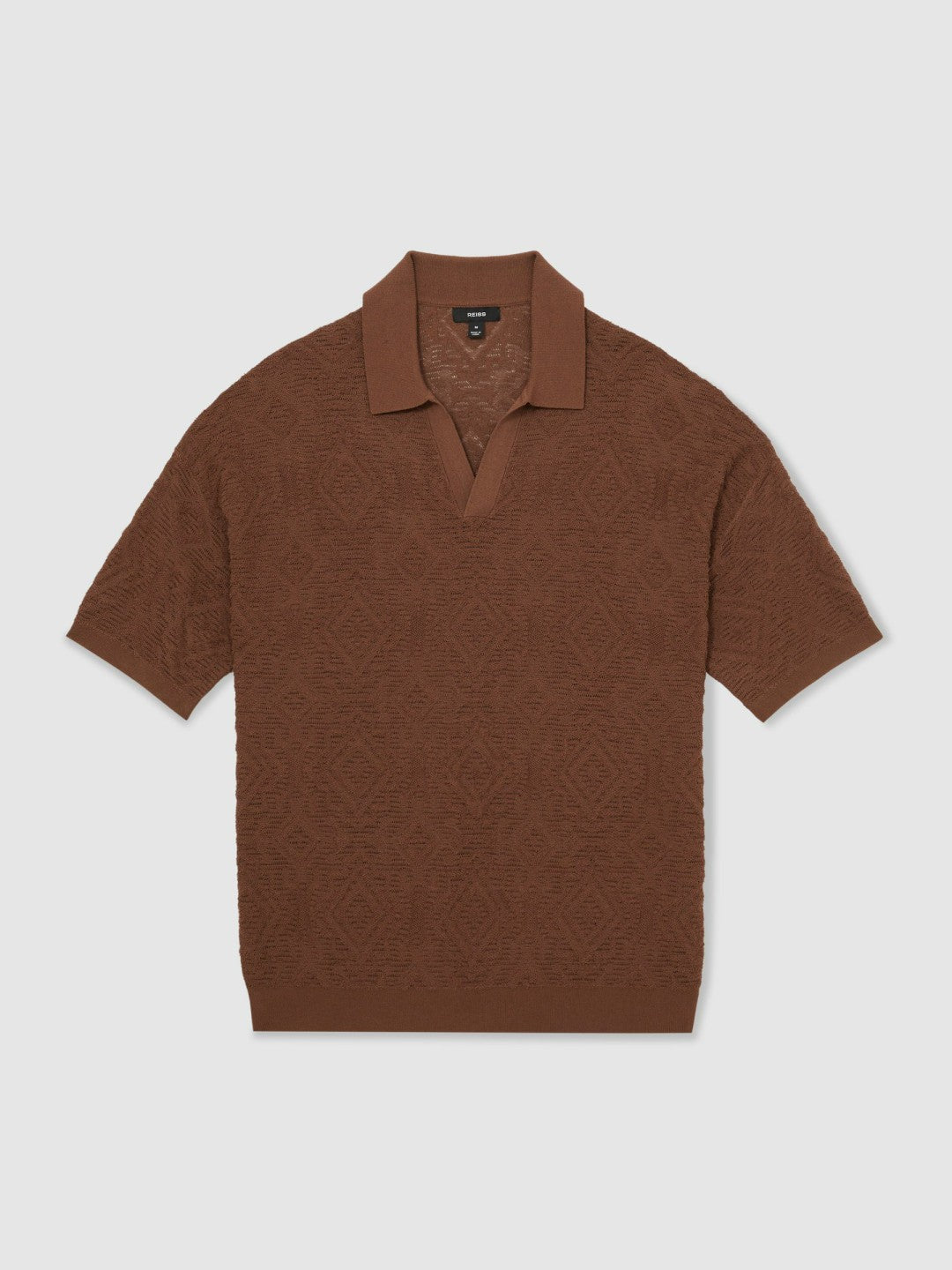 Reiss | Jacquard Loop-Stitch Polo Shirt in Tobacco