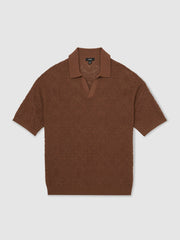 Reiss | Jacquard Loop-Stitch Polo Shirt in Tobacco