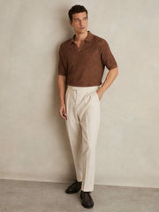 Reiss | Jacquard Loop-Stitch Polo Shirt in Tobacco